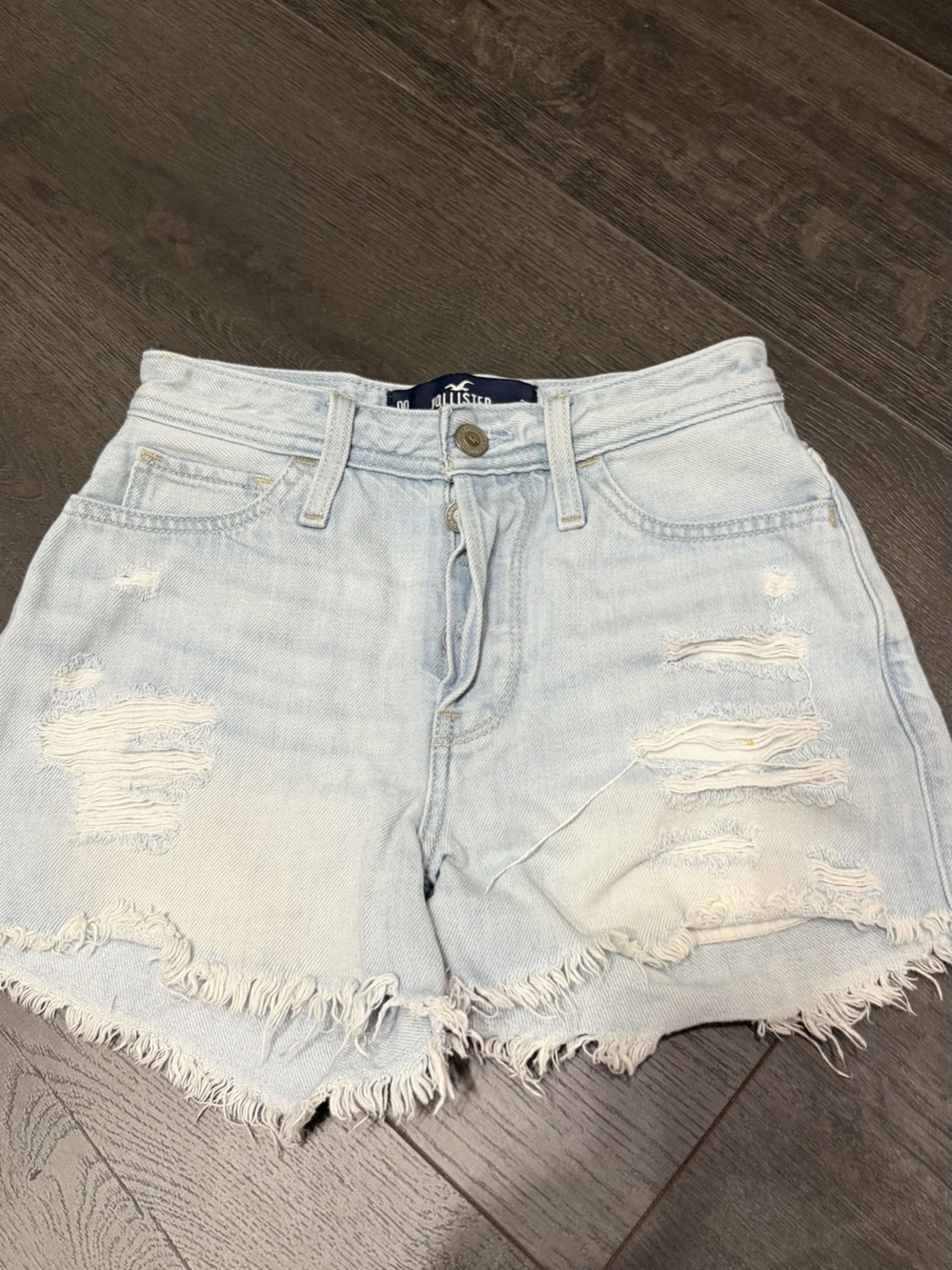 Hollister Women's Distressed Denim Shorts in Blue